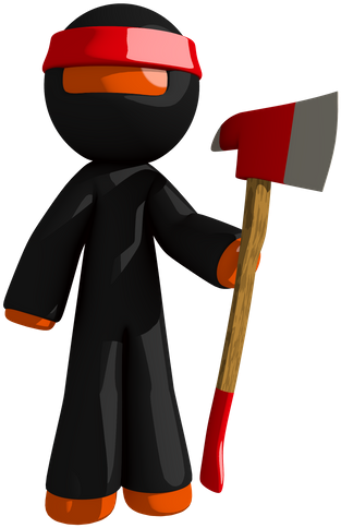 Orange Man Ninja Warrior Posing With Ax - Axe (383x550)