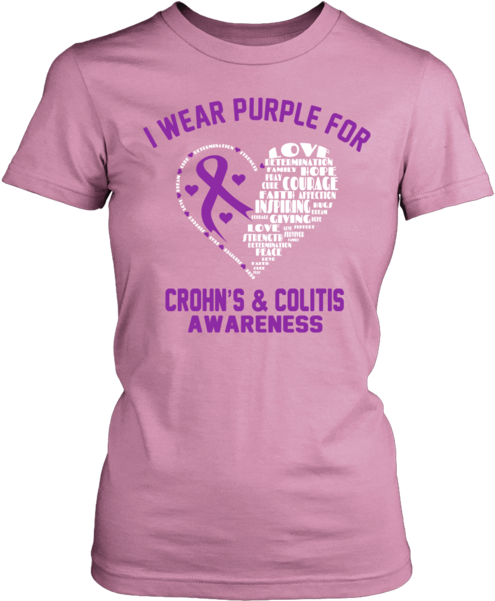I Wear Purple For Crohn's And Colitis - Heart Design T Shirt (600x600)