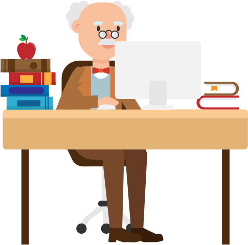 Professor Working At His Desk Cartoon - Scalable Vector Graphics (2000x1125)