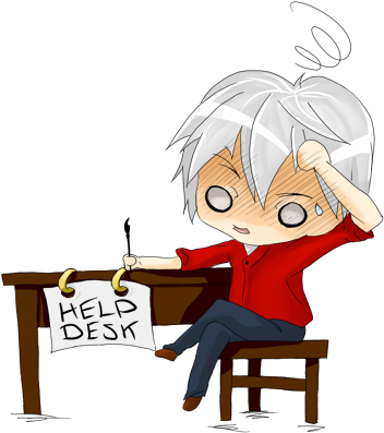 Stalker Help Desk Chibi Resize [drawn By Alex-sap] - Chibi Sitting At Desk (450x400)