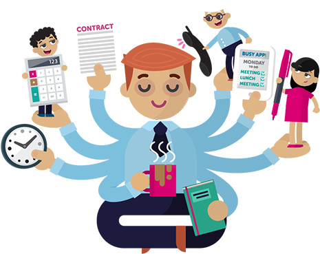 Slider Octopus Man - Busy Person Clipart (600x400)