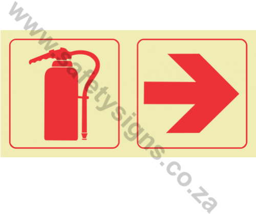Fire Extinguisher & Arrow Right Photoluminescent Sign - Escape Route Signs (499x499)