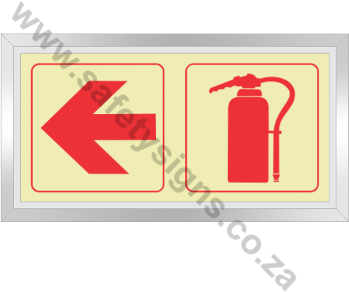 Arrow Left & Fire Extinguisher Photoluminescent Sign - Escape Route Signs (498x498)