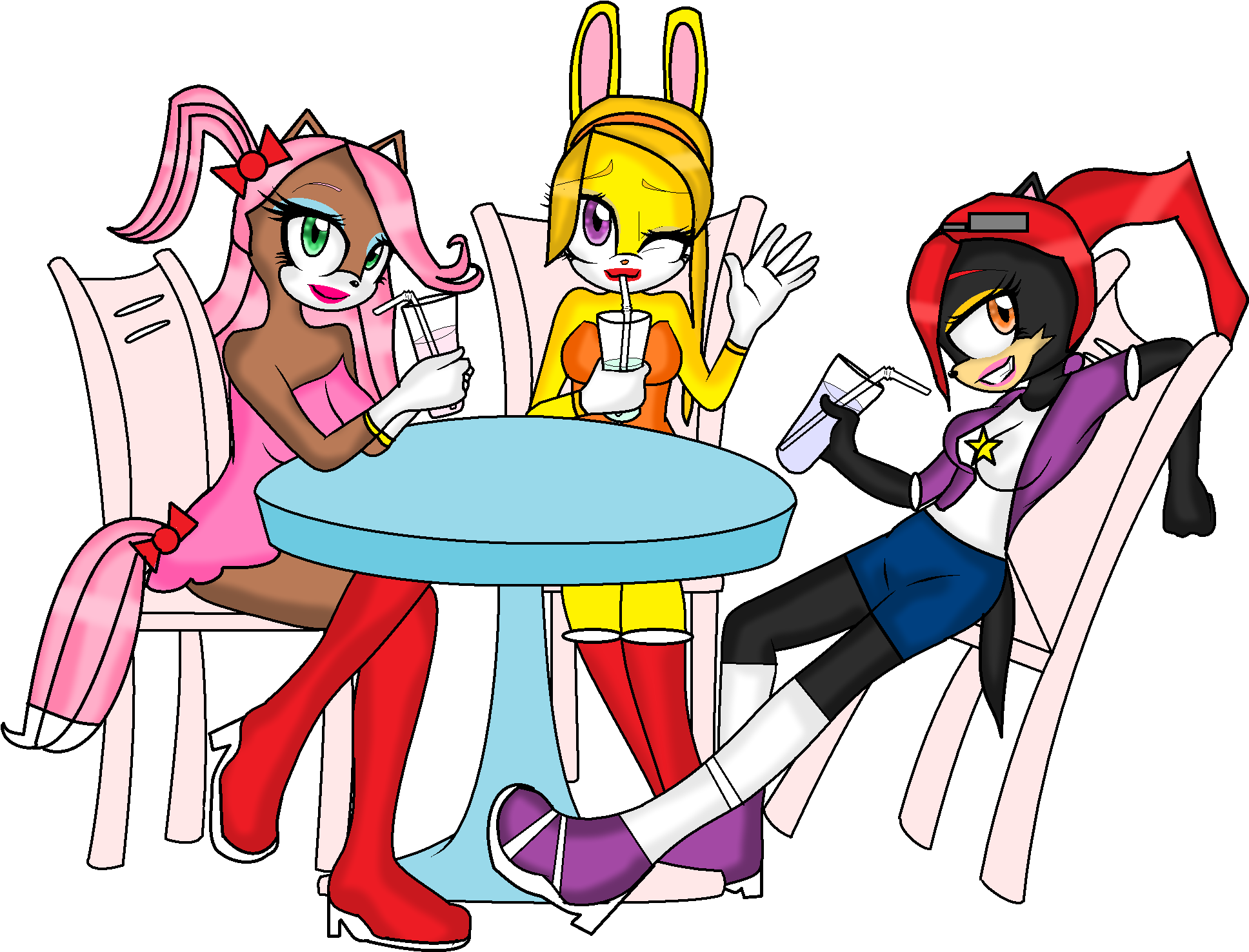 Sonic Girls Oc Drinking Smoothie By Nitenitepillow - Sonic Oc Girls Base (2000x1504)