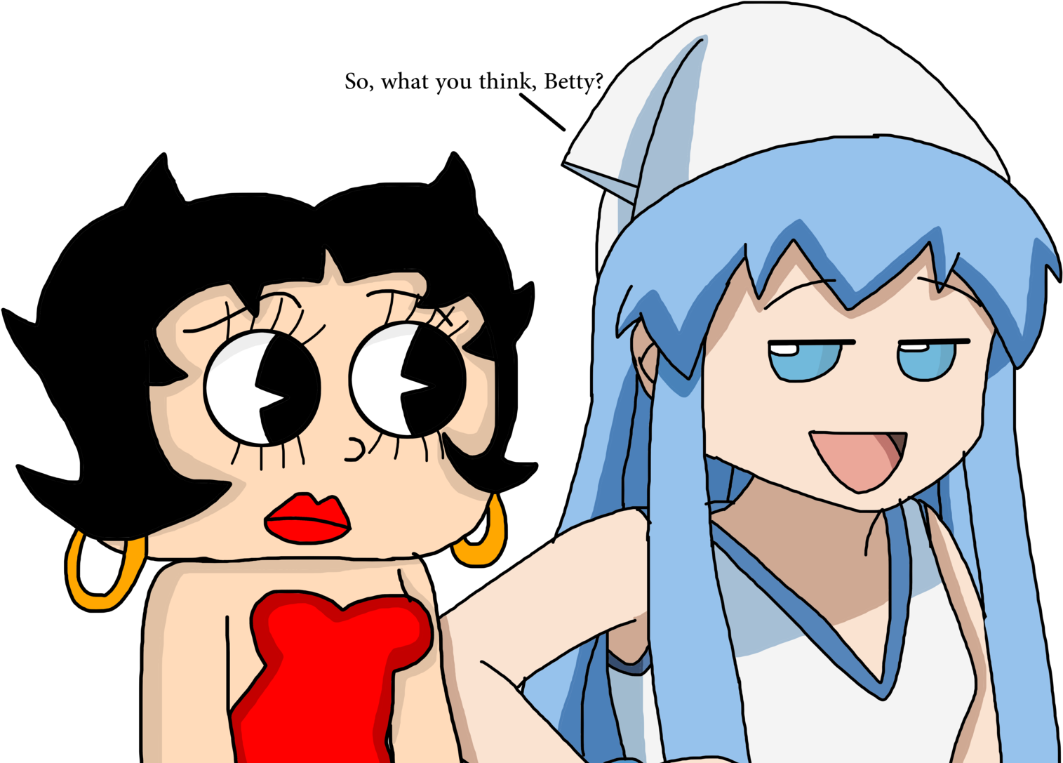 Betty Boop With Squid Girl By Marcospower1996 On Deviantart - Anime Drawings Squid Girl (1600x1195)