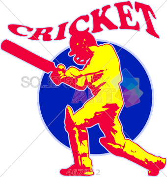 Stock Illustration Of Retro Cartoon Drawing Of Cricket - Cricket Player Batsman Retro Round Coaster (340x361)