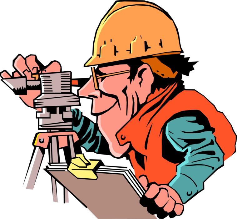 Vector Illustration Of Construction Surveyor Surveys - Surveyor Clipart (759x700)
