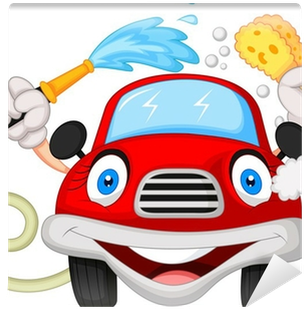 Cartoon Car Washing With Water Pipe And Sponge Wall - Dirty Car Clip Art (400x400)