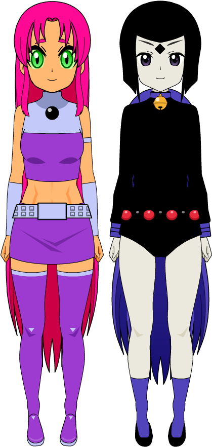 Starfire And Raven - Cartoon (585x1017)