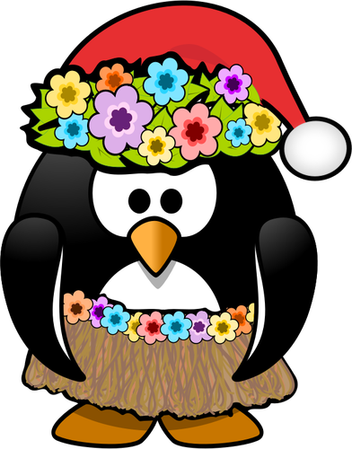 Hula Penguin Ready With Christmas Hat Vector Clip Art - Hawaiian Christmas Clip Art (392x500)