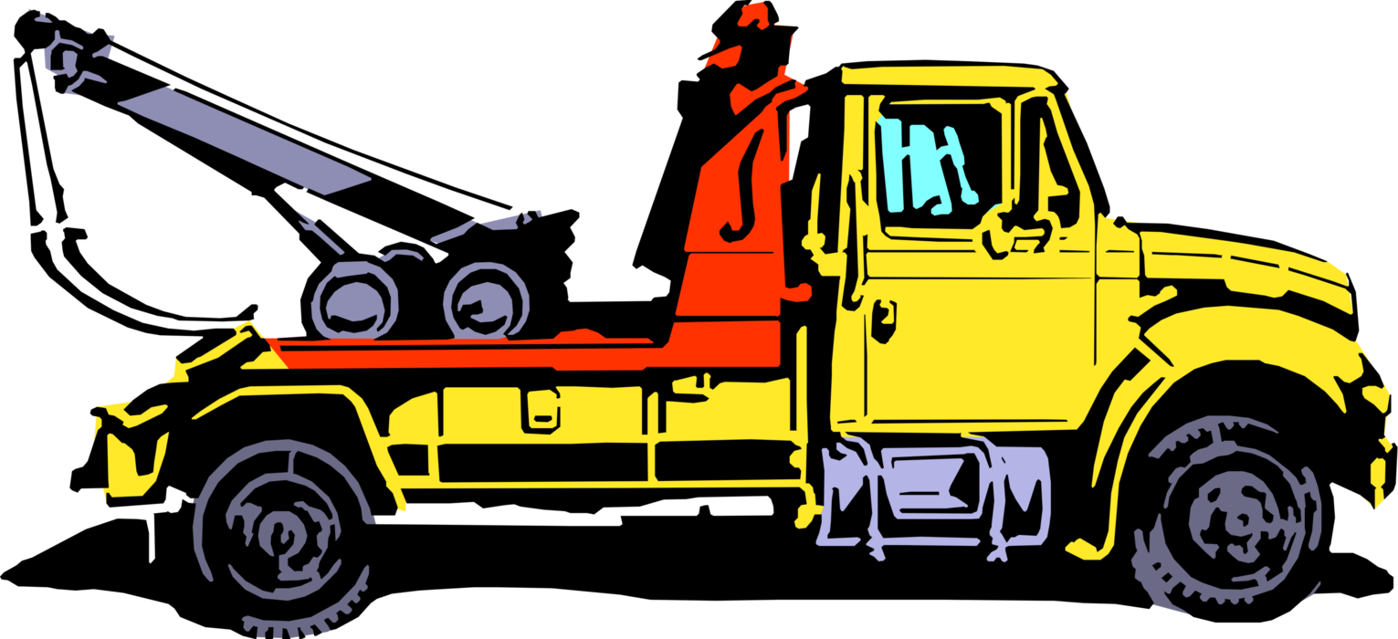 Vector Illustration Of Tow Truck Wrecker Recovery Vehicle - Tow Truck Clip Art (1531x700)