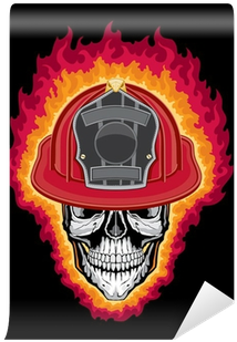 Flaming Firefighter Skull And Helmet Wall Mural • Pixers® - Firefighter (400x400)