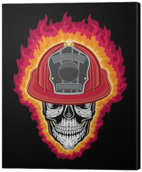 Flaming Firefighter Skull And Helmet Canvas Print • - Firefighter (400x400)
