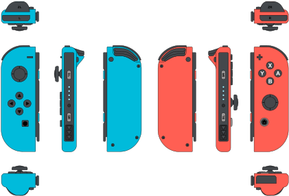 Illustration Of Left And Right Joy-con Controllers, - Joy-con Controller Pair - Neon Red/neon Blue With Snipperclips (440x293)