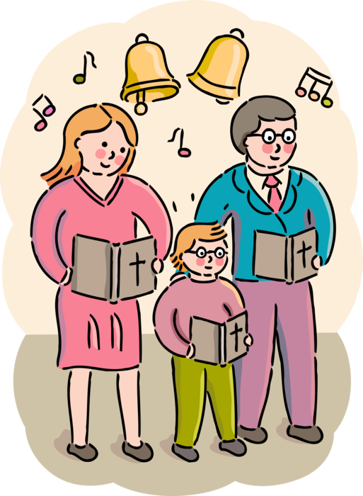 Vector Illustration Of Family Parishioners Worship - Hymn (513x700)
