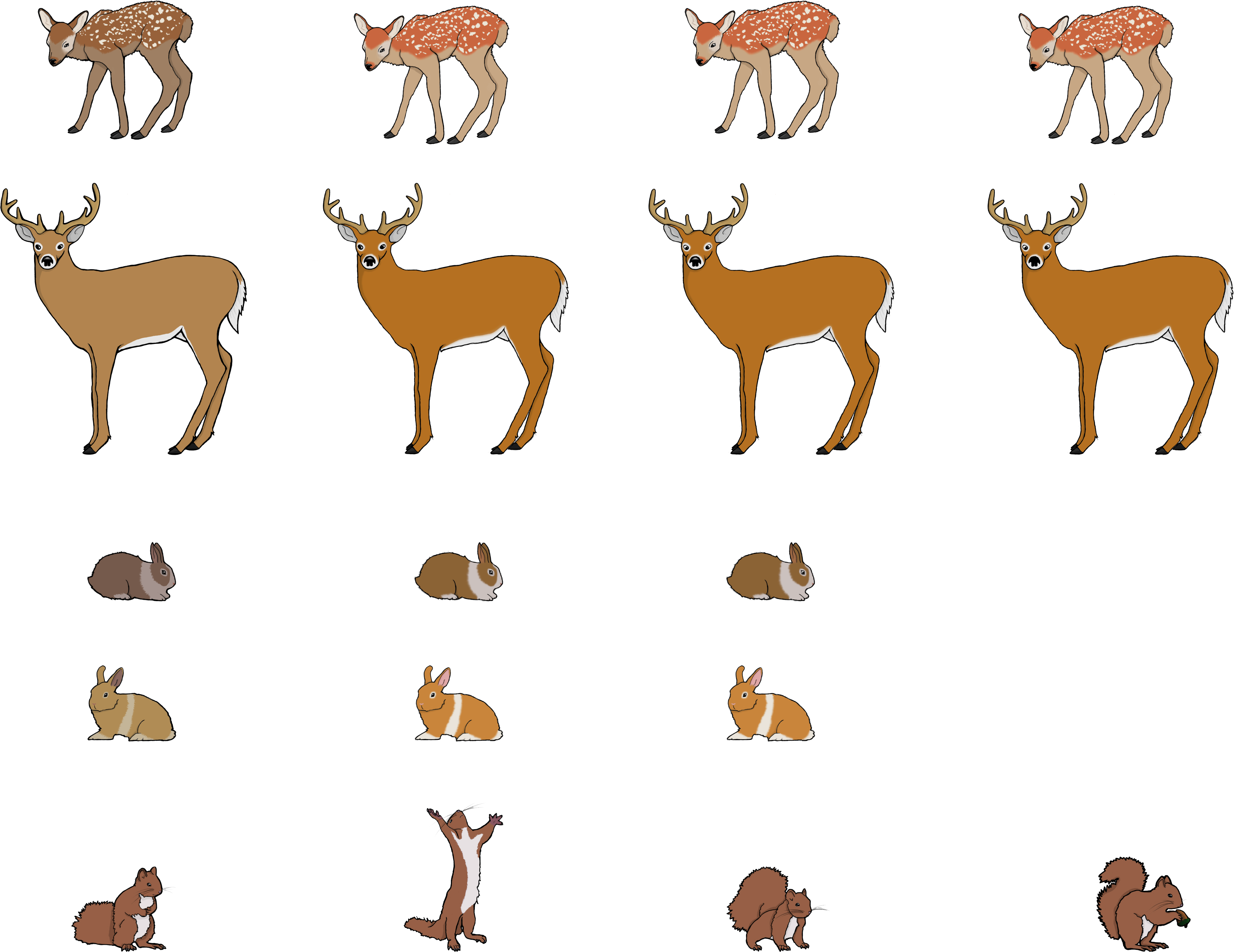 Woodland Animals And Squirrel Poses - Sprite Sheet Deer (4308x3387)