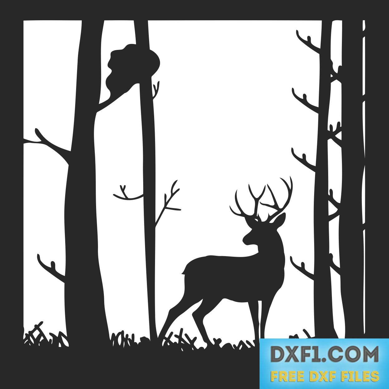 Deer In The Forest Landscape Vector Dxf Svg - Stencil Cutting Of Animals (1247x1247)