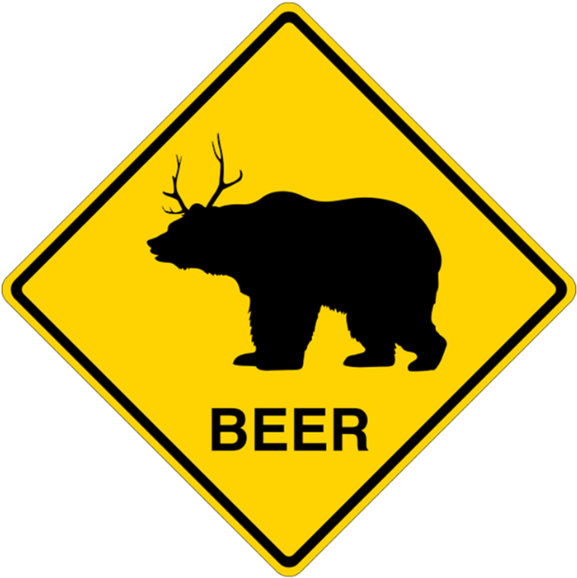 Beer Bear Deer Crossing Sign - Road Sign With Car (790x691)