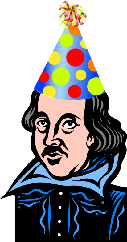 Cartoon Shakespeare With Birthday Hat - William Shakespeare (411x800)