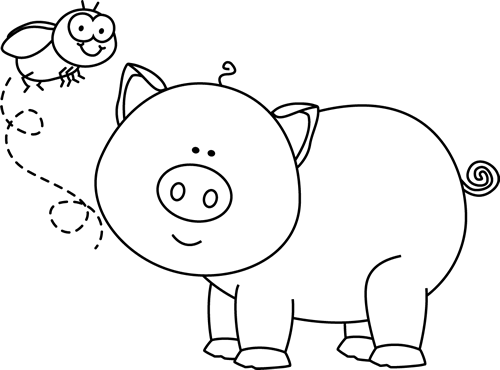 Black And White Fly And Pig - My Cute Graphics Pig Black And White (500x370)