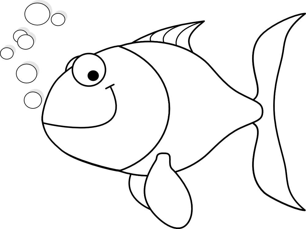 Tropical Fish Clipart Happy Fish - Outline Of Fish (999x748)