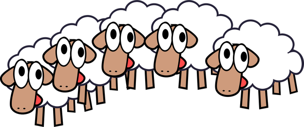 Sheep Clipart Five - Cartoon Flock Of Sheep (624x262)