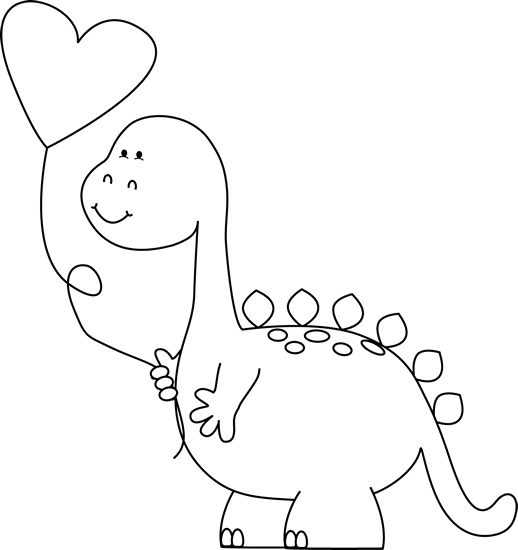 Black And White Valentine Dinosaur With Balloon - Dinosaur My Cute Graphics Black And White (518x550)