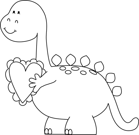 Black And White Valentine's Day Dinosaur Clip Art Clip - Valentines Day Black And White (550x534)