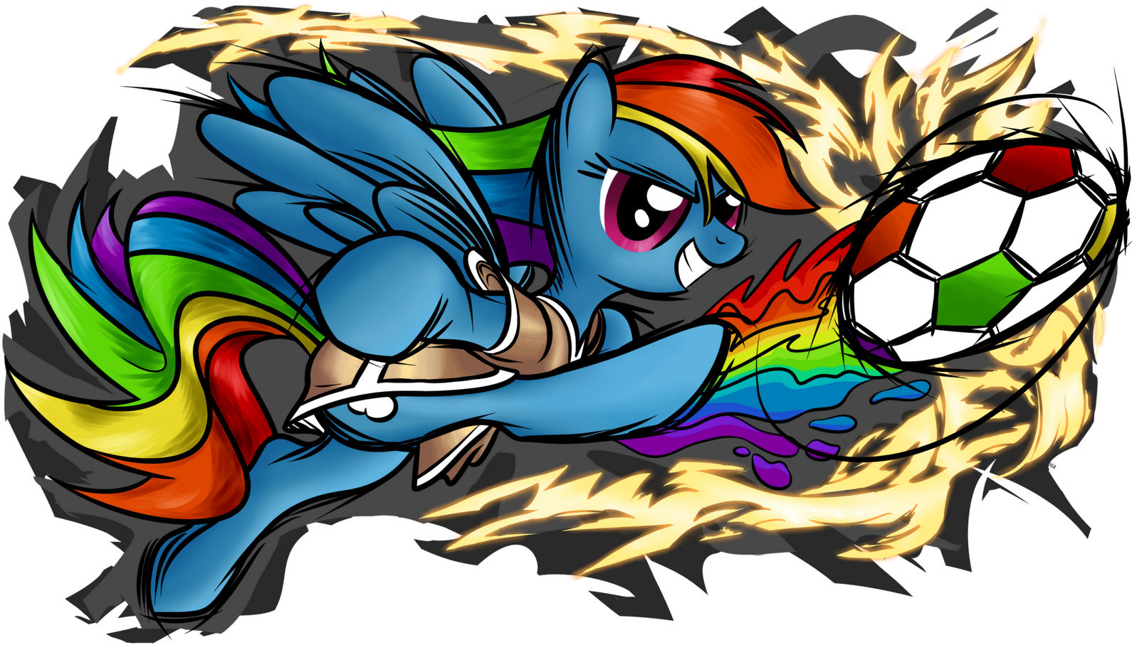 Nuclearsuplexattack, Ball, Football, Kick, Rainbow - My Little Pony Futbol (1600x960)