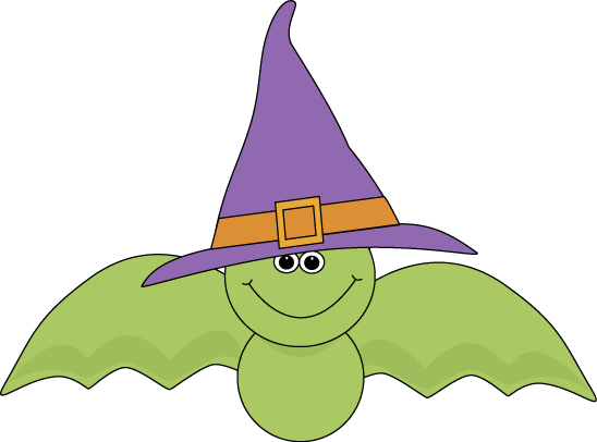 Green Bat Wearing Witch Hat - Witch Face Clip Art (548x406)