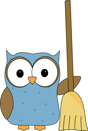 Owl With A Broom Clip Art - Owl With Broom (305x450)