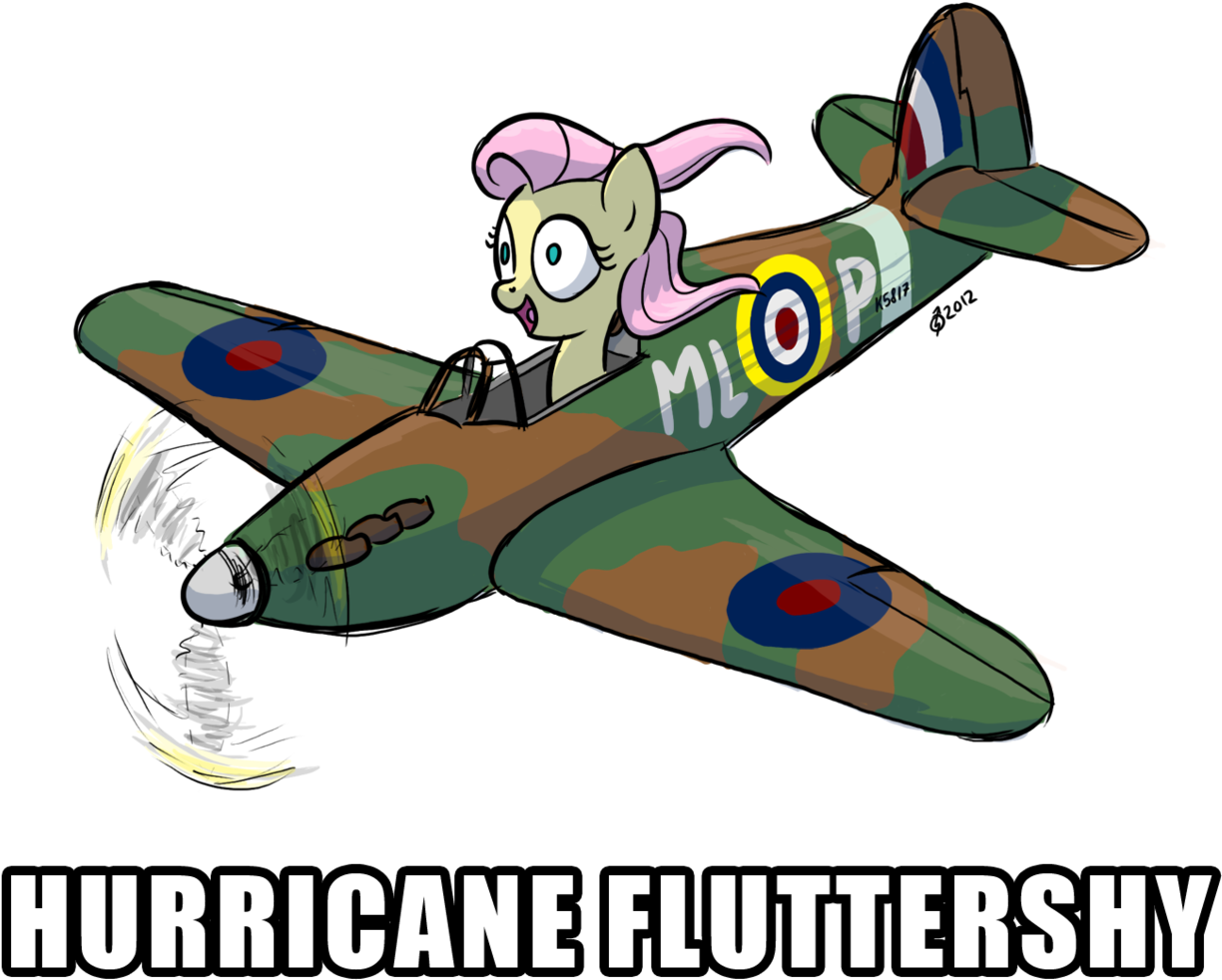 Derkrazykraut, Fighter, Fluttershy, Happy, Hawker Hurricane, - Arrow To The Knee (1257x1024)