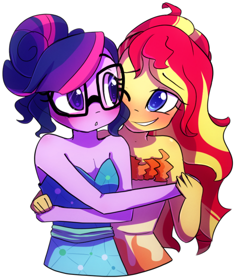 Little-tweenframes, Blushing, Clothes, Crystal Gala, - Sci Twilight Sparkle And Sunset Shimmer Bff (600x600)