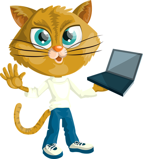 Pre Kindergarten - Cat With Laptop Cartoon (644x720)