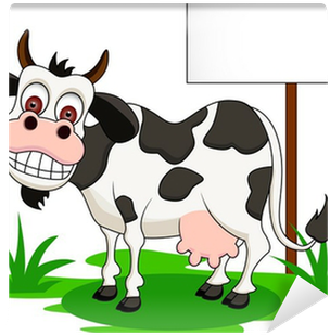 Funny Cow Cartoon With Blank Sign Wall Mural • Pixers® - Cow Cartoon (400x400)
