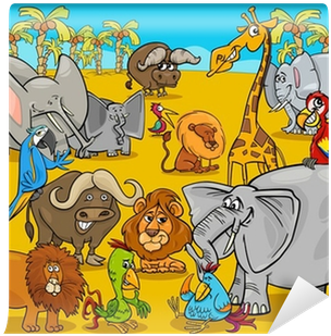 Safari Animals Cartoon Illustration Wall Mural • Pixers® - Illustration (400x400)