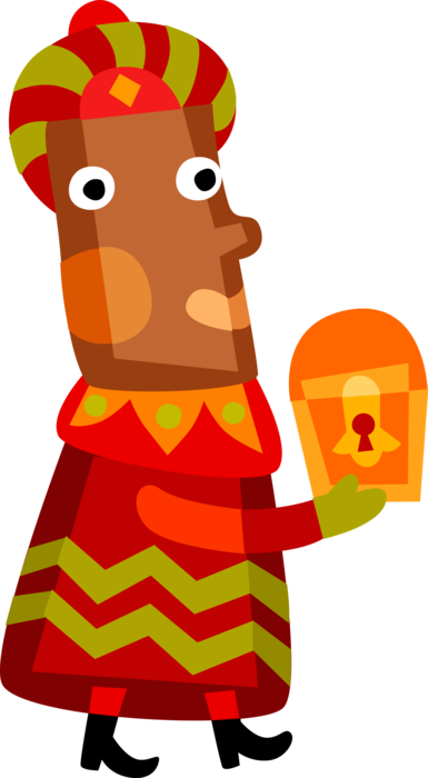 Vector Illustration Of Wise Man Magi Visits Jesus Nativity, - Three Kings Day (385x700)