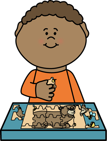 Boy Putting Puzzle Together Clip Art - Boy Doing A Puzzle Clipart (342x450)