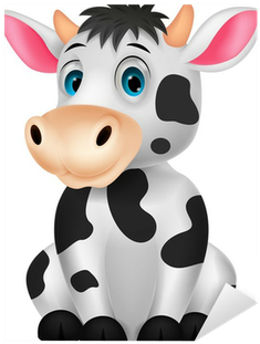 Autocolante Pixerstick Cute Cow Cartoon Sitting • Pixers® - Imagen Vaca Animada (400x400)