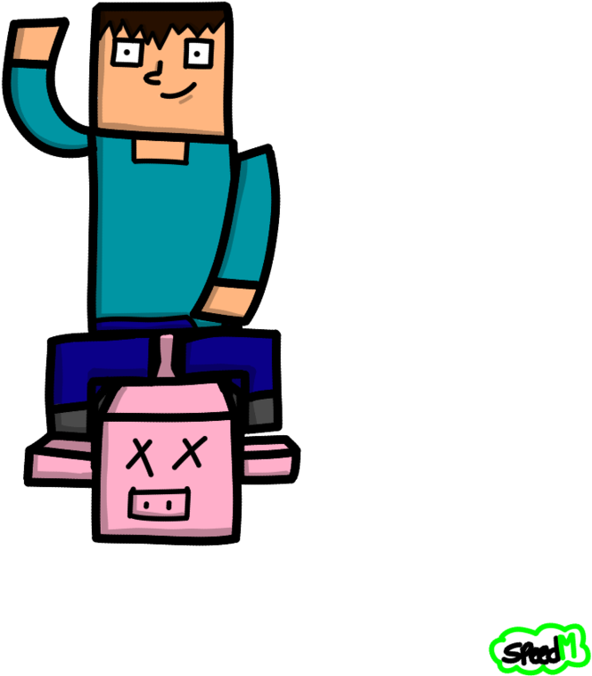 Steve Riding A Pig By Thespeedm - Cartoon (894x894)