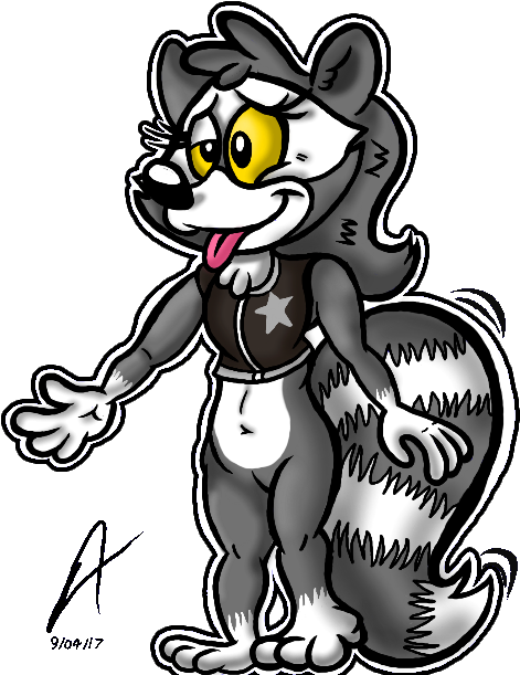 Cute Raccoon Girl Bottomless Wearing A Vest By Gordyowl - Raccoon (512x680)