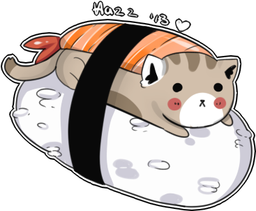 Sushi Cat By Wannyan - Cartoon (441x376)