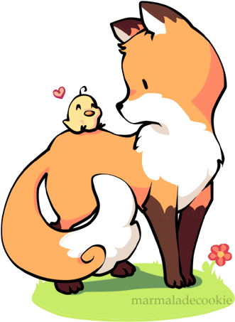 Tilki Ve Civciv - Desenhos De Raposas Kawaii (350x455)