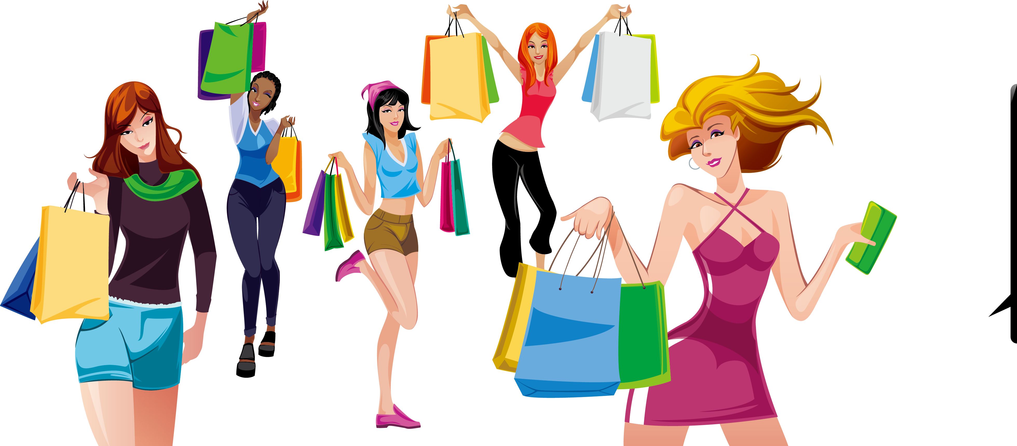 Vector Shopping Girl - Girl Shopping Transparent Vector (3919x1720)