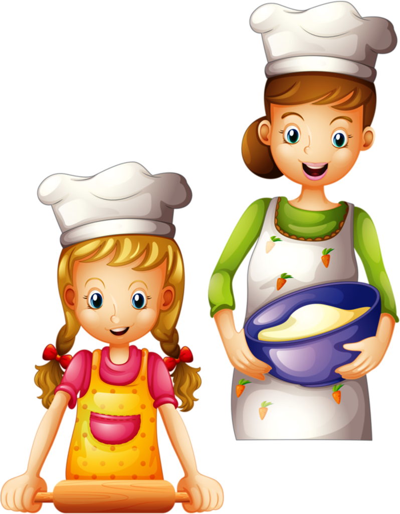 Cookbook Ideas, Clip Art, Illustrations - Mother And Daughter Baking Cartoon (800x1035)