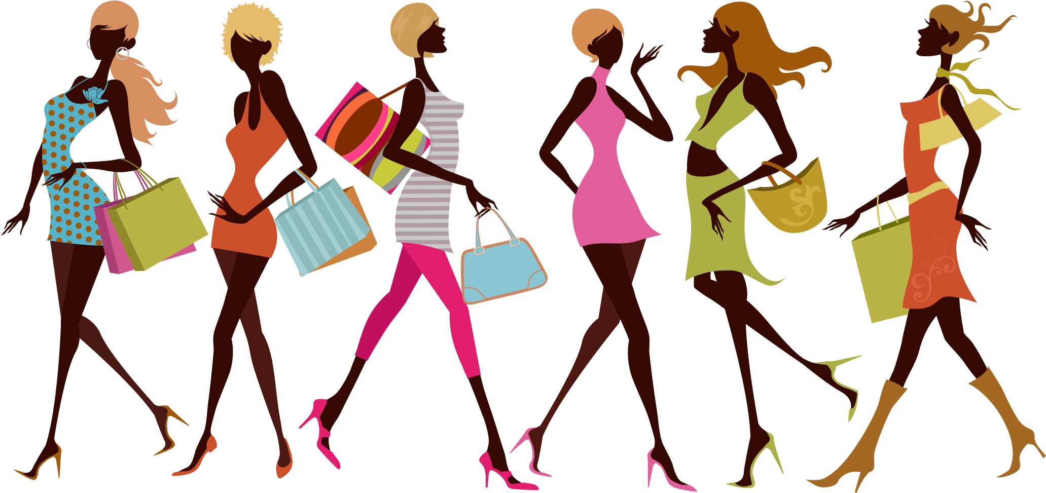Shopping Drawing Illustration - Girls Shopping (2254x1279)