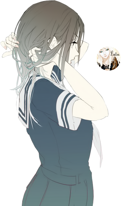 Anime Girl Render Black Hair (500x706)