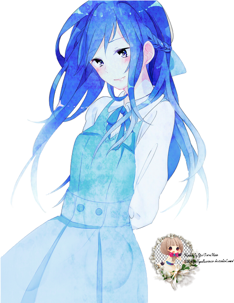 Render Anime Blue - Girl With Blue Light Hair Anime (474x600)