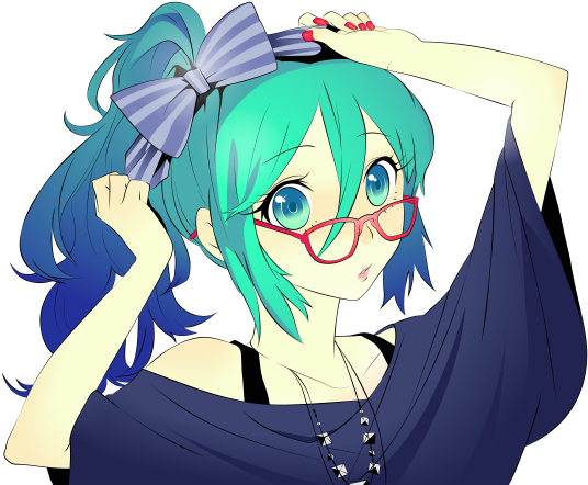 Pisces And Scorpio, Anime People, Miku Chan, Random - Anime Girl Blue Hair Glasses (600x450)