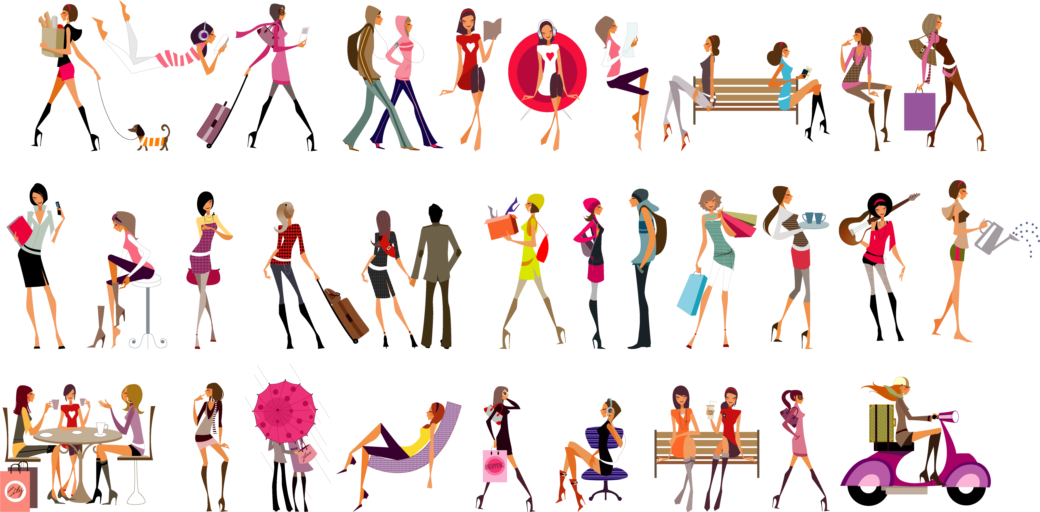 Set Of Glamorous Girls Vector Graphic Vector - Glamour Vector Png (3615x1781)